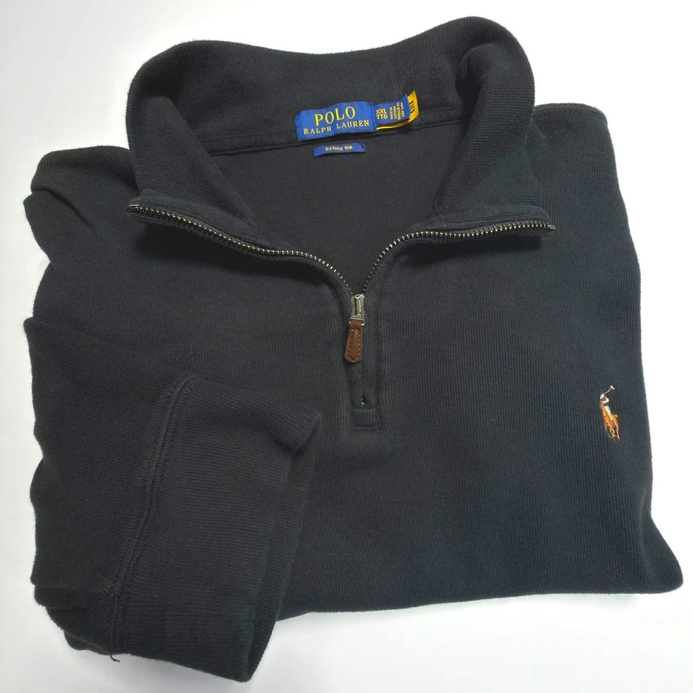 Polo Ralph Lauren Estate Rib Quarter Zip Pullover Sweatshirt Mens 2XL Black Pony
